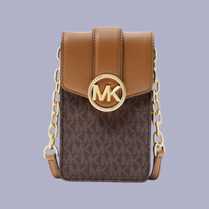 Michael Kors-Brown signature print Carmen bag with phone, card case & long strap